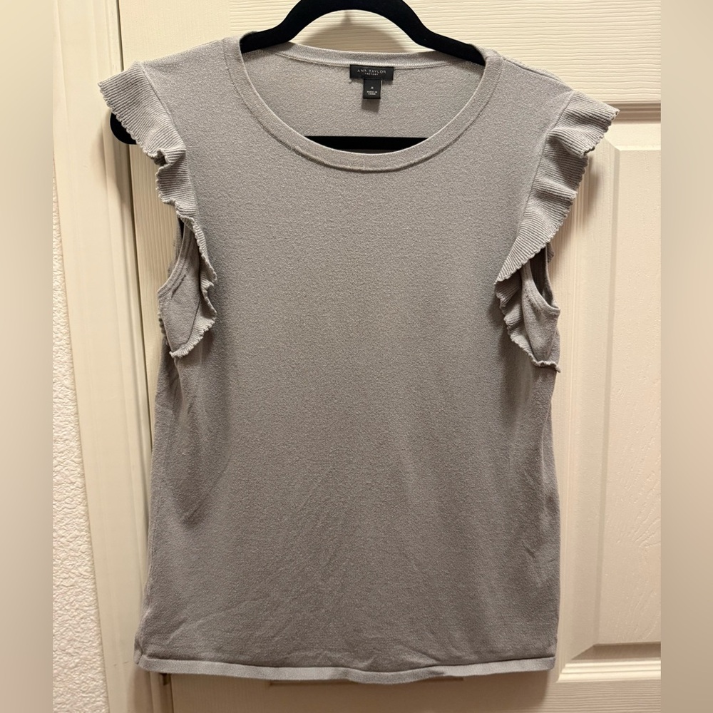 Ann Taylor Factory Gray Ruffled Sleeveless Top